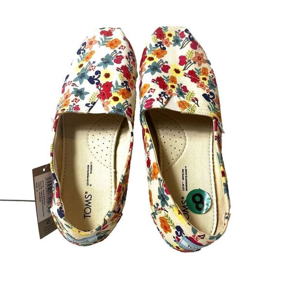 TOMS Shoes Women Size 8 Slip On Comfort Casual Flat Floral Multicolor Fabric New - Picture 3 of 8